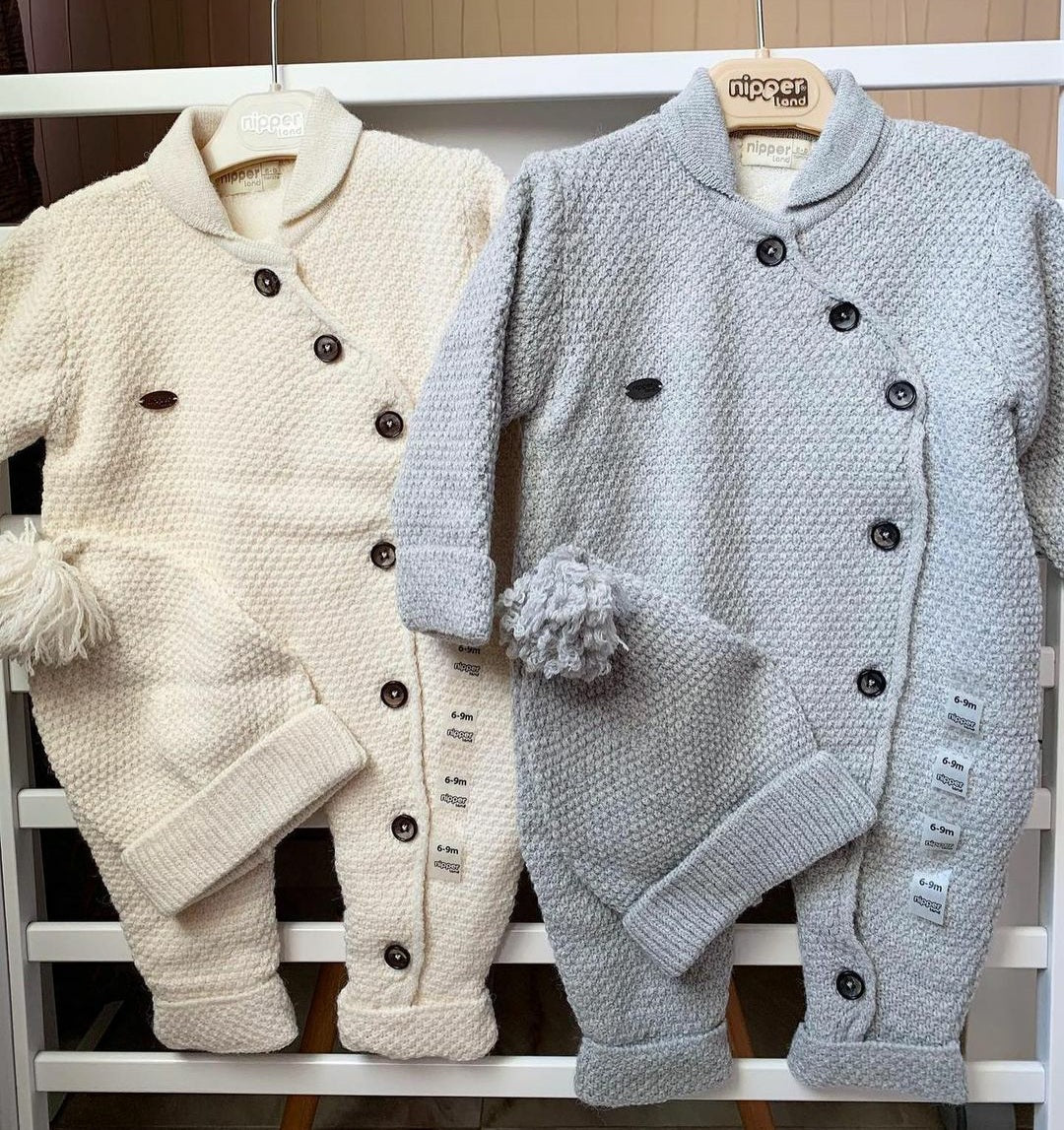 Nipperland Baby Mädchen und Jungen Strickoverall mit Mütze-6513