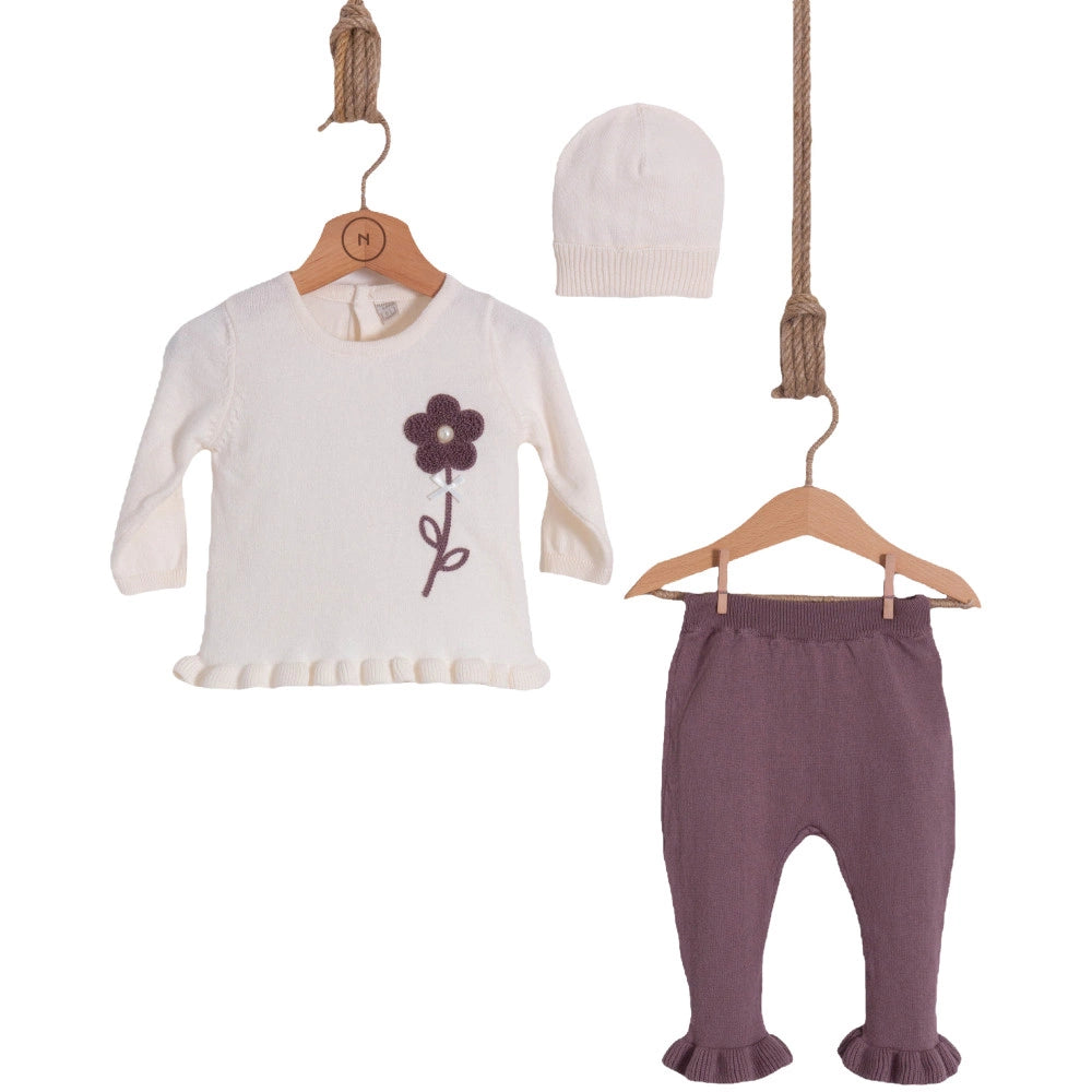 Baby Mädchen  3-Tlg. Set mit Gänseblümchen Motiv Bio Baumwolle -Lila