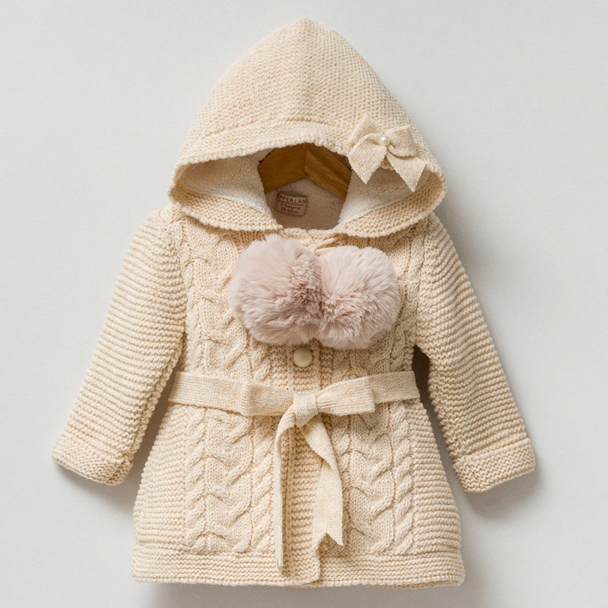 Baby Mädchen Strickjacke mit Kapuze und Bommeln-8065