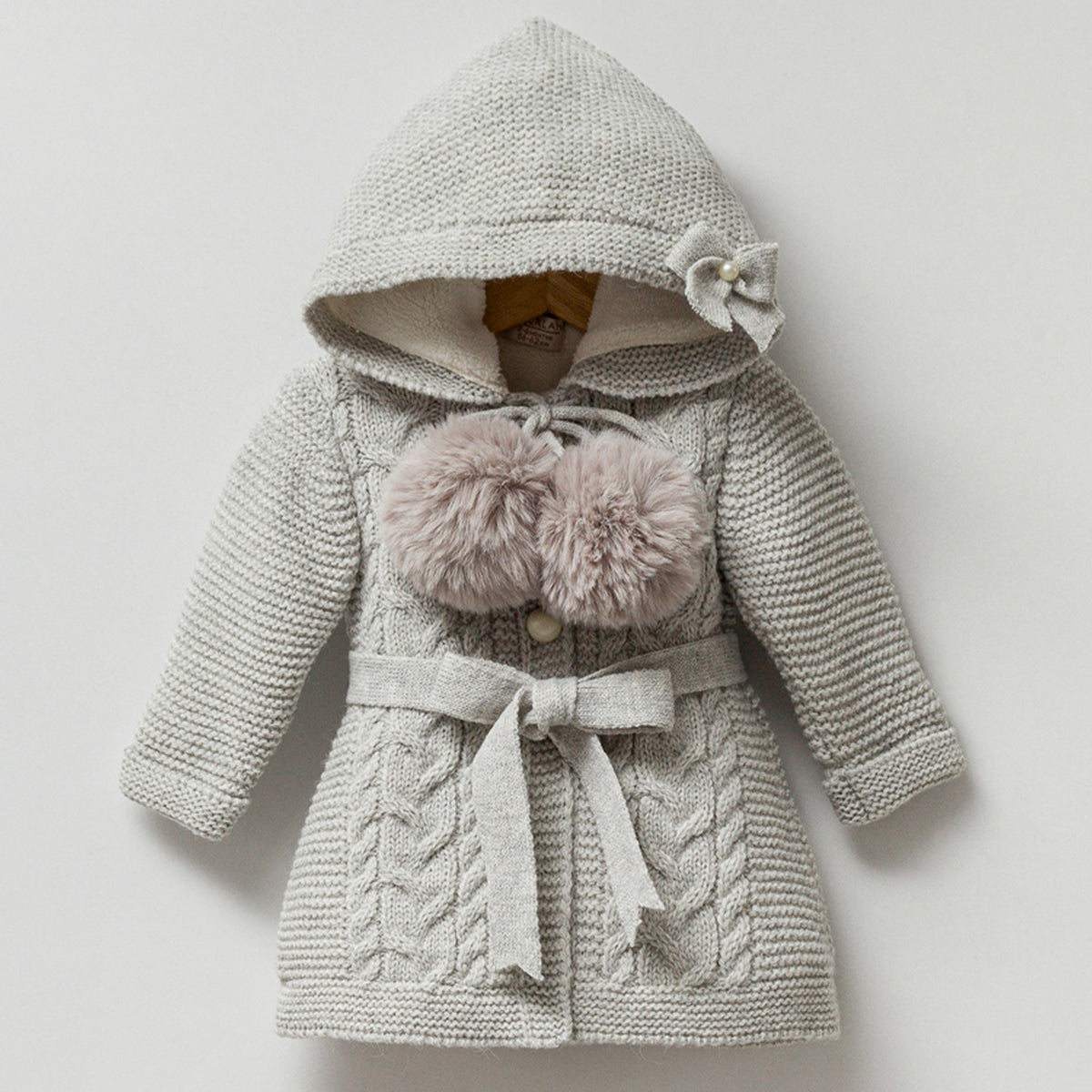 Baby Mädchen Strickjacke mit Kapuze und Bommeln-8065