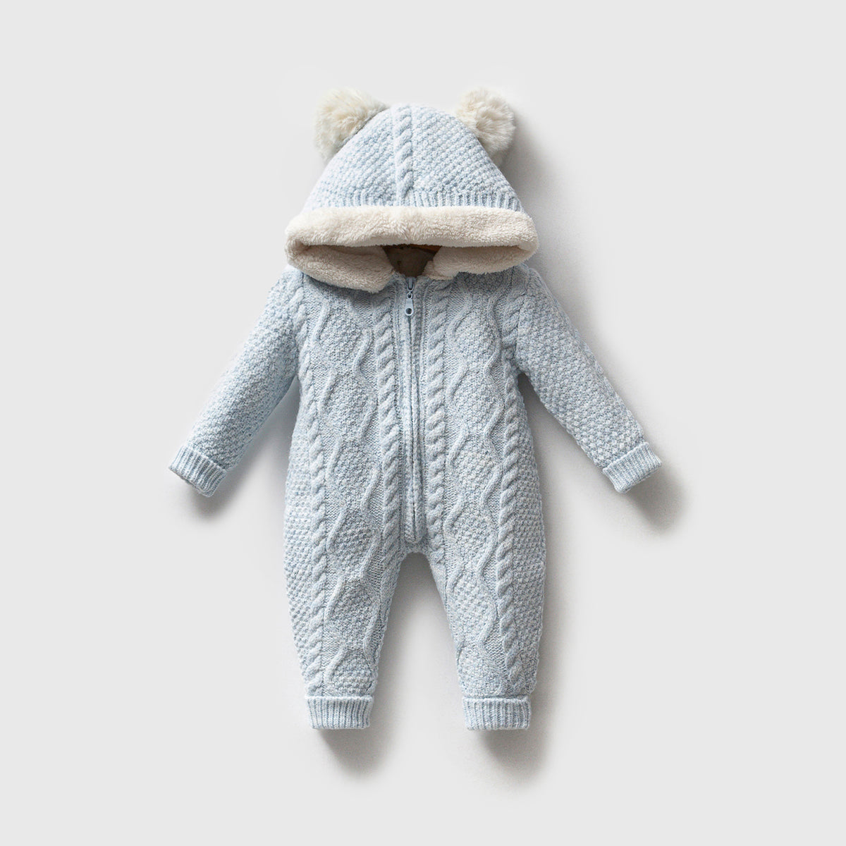 Baby Strick-Overall mit Bommeln Kinderwagenanzug mit Kapuze-8223