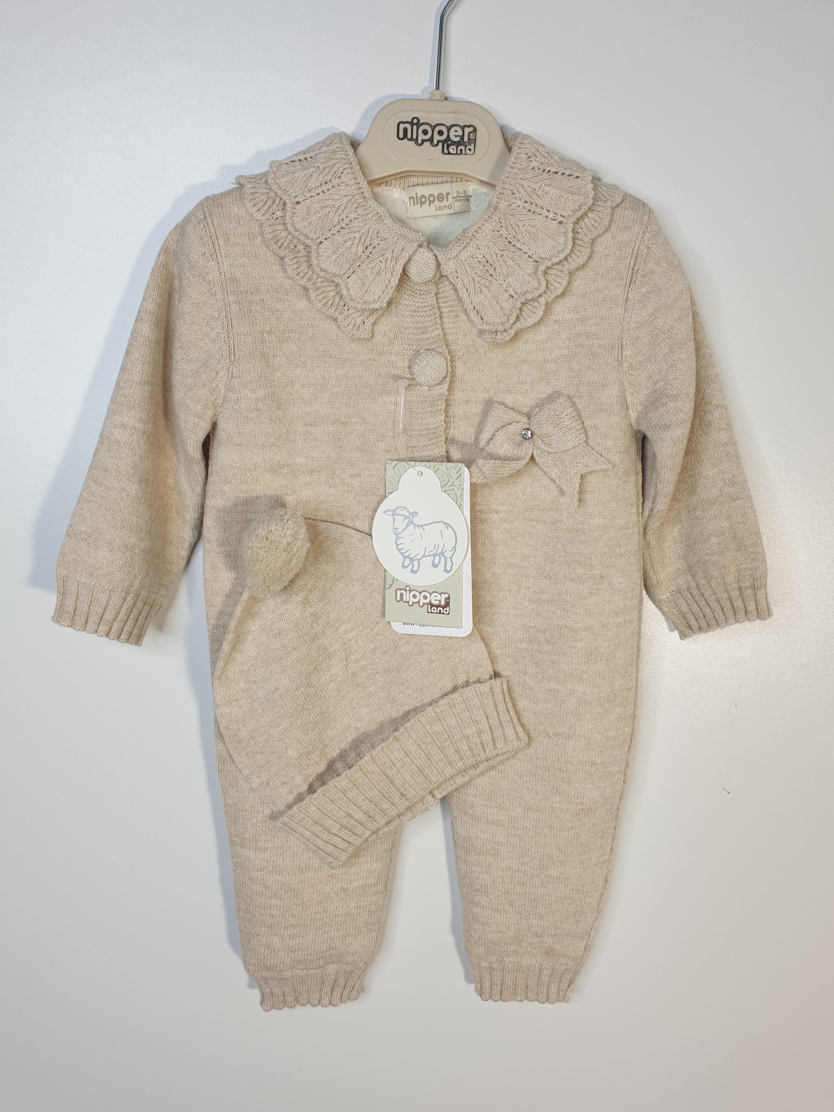 Nipperland Strickoverall mit Mütze-Beige-6508.