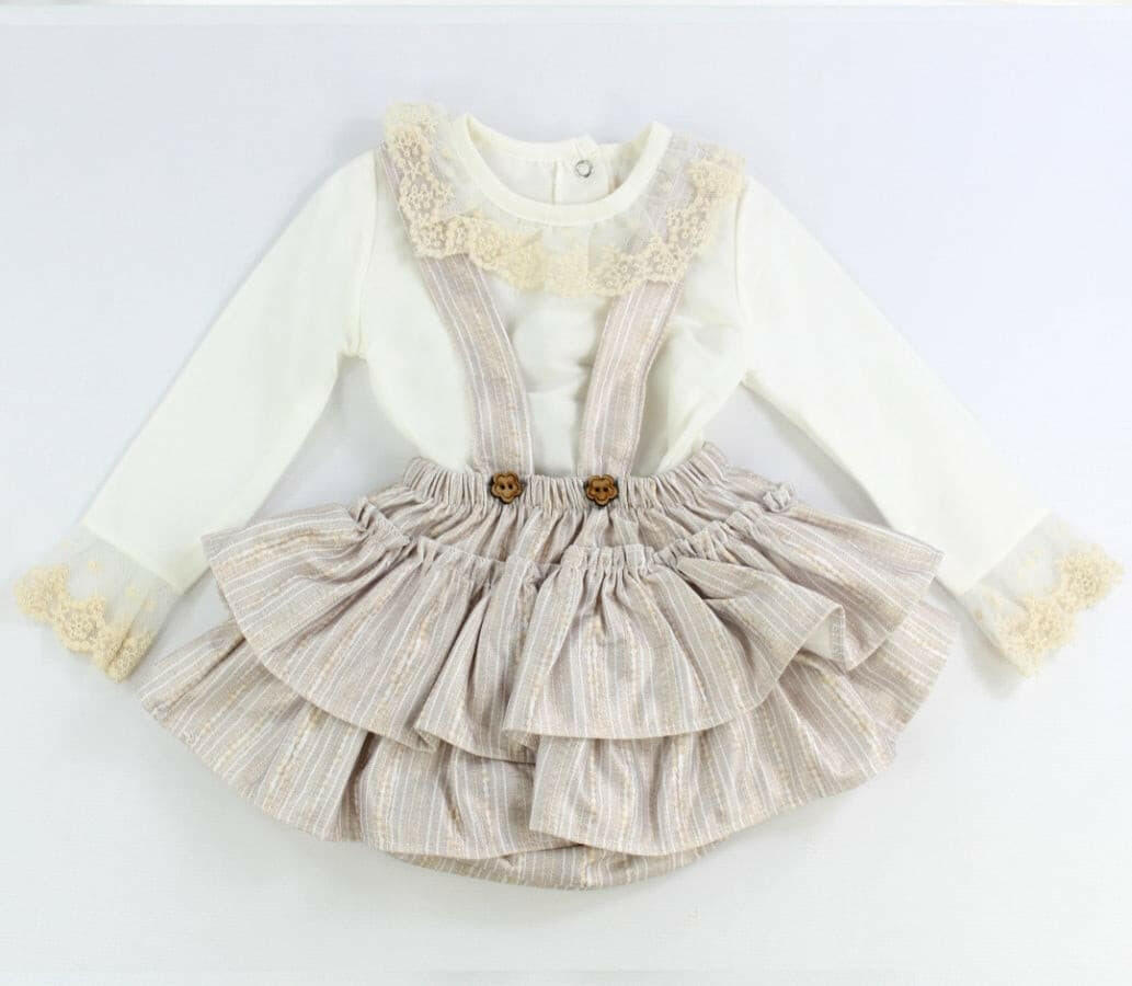 Baby Mädchen Kleid mit Volants-12-18 Monat (80-86) Beige und Rosa - 3004.