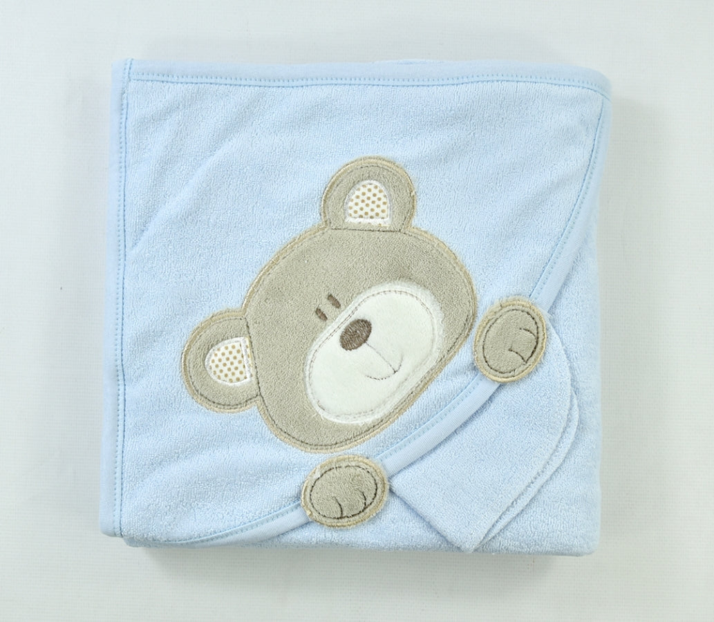 Serviette à capuche - avec motif ours et gant de toilette - pur coton-3265