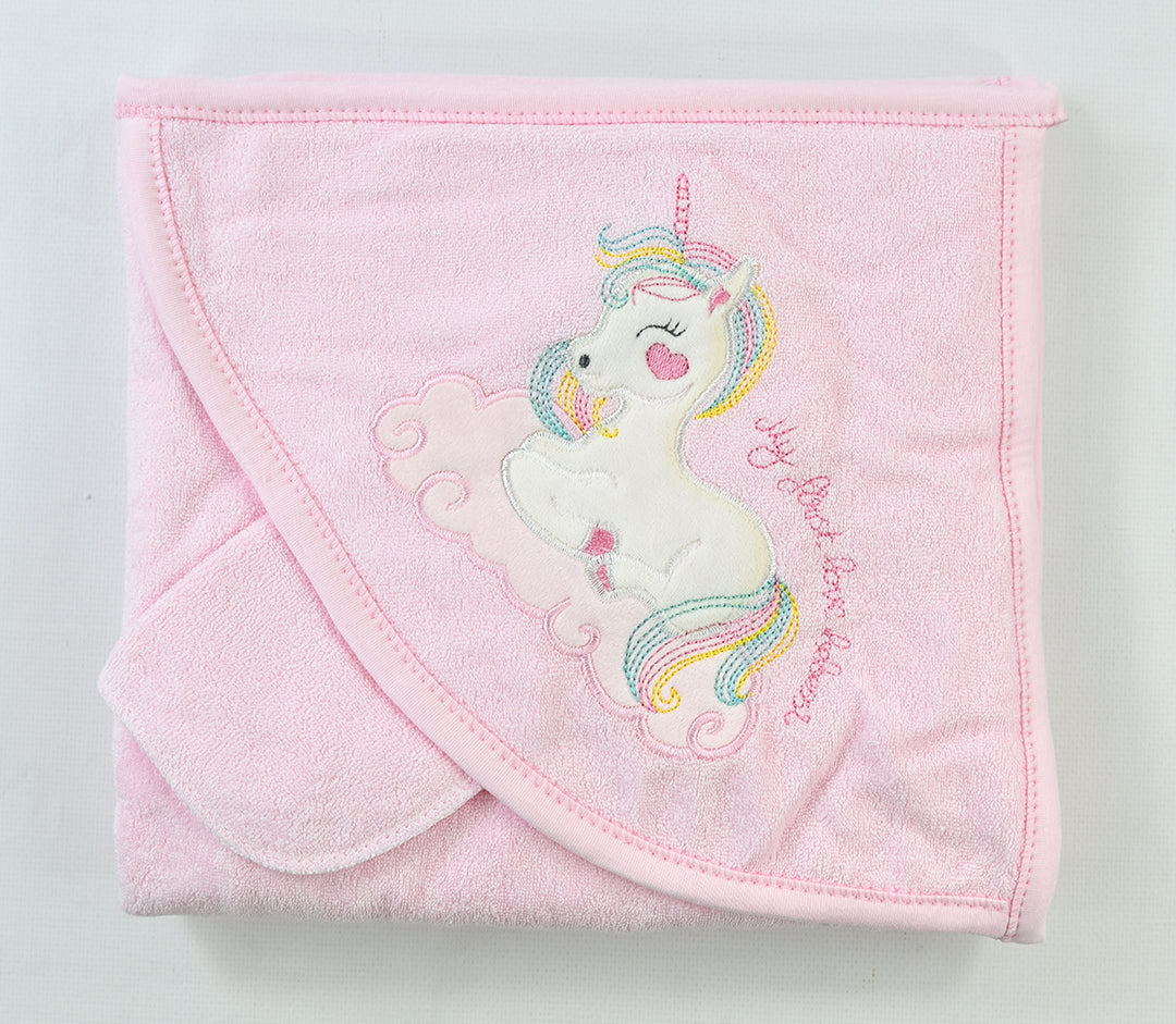 Hooded towel - Unicorn motif - pure cotton-3541