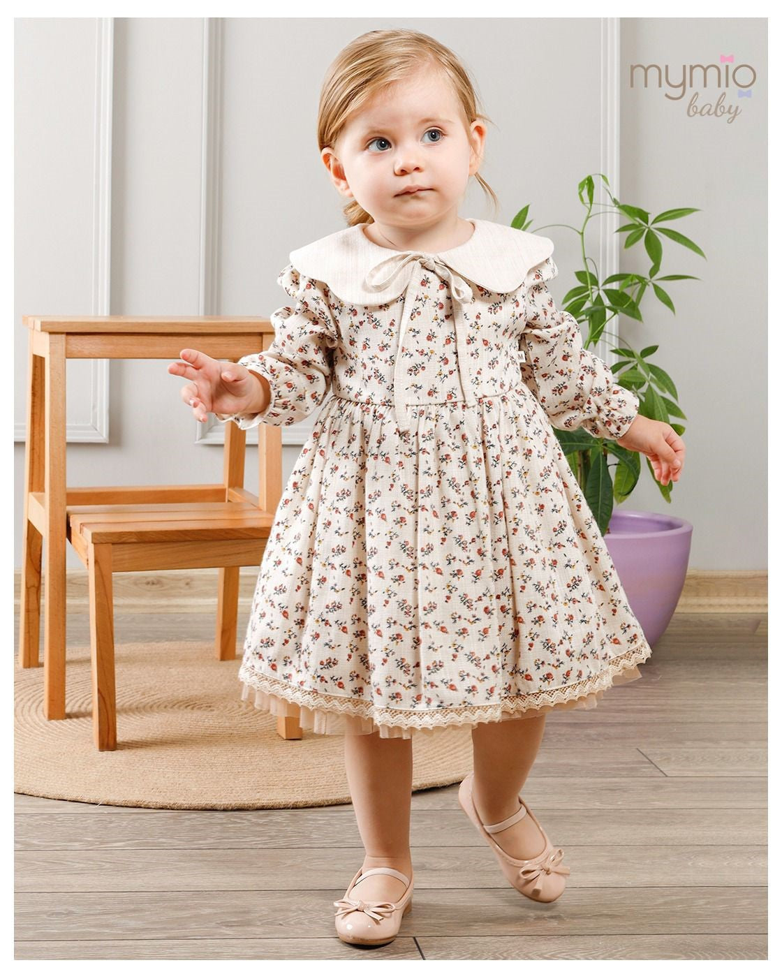 Natural dress with floral motif-3633