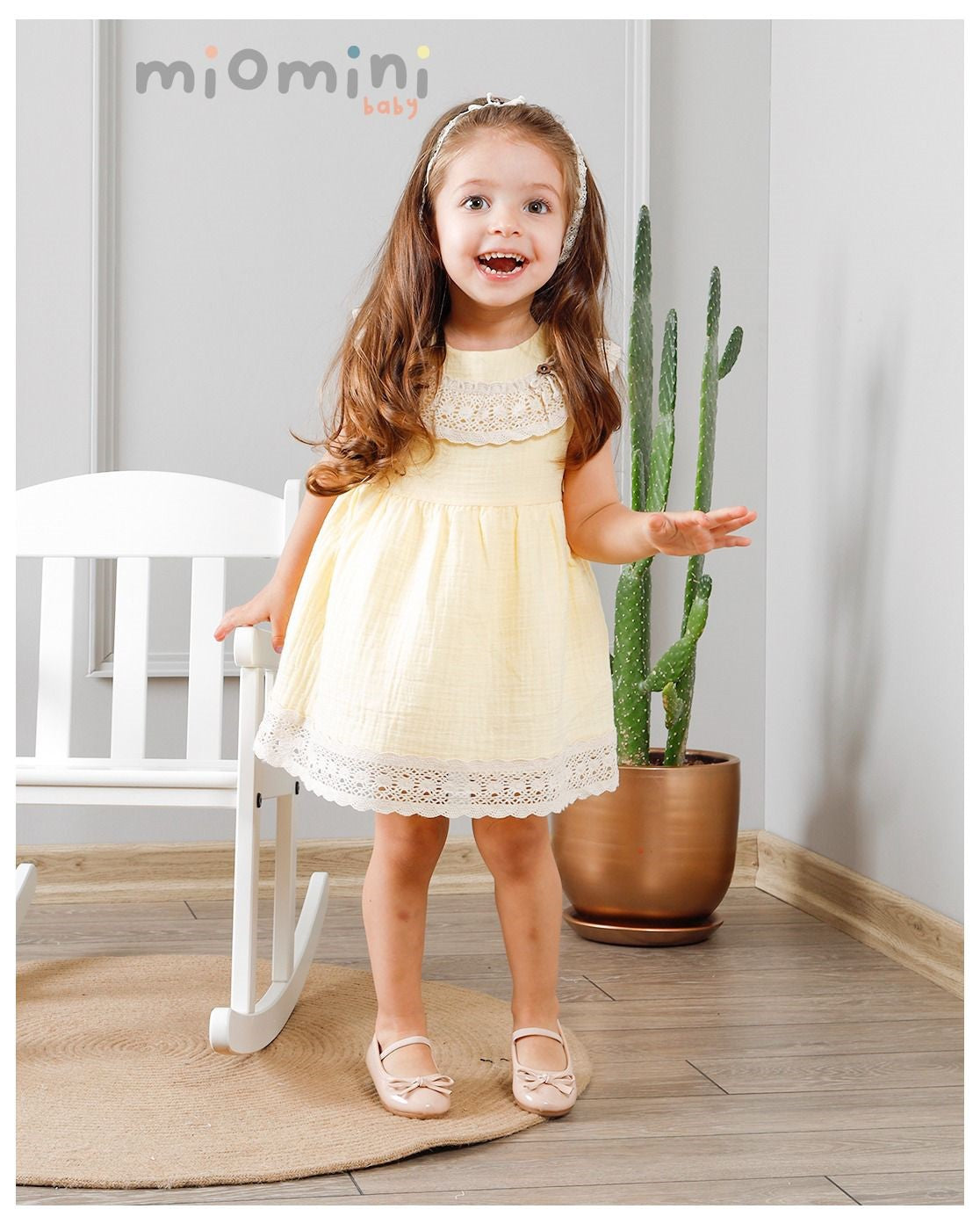 Baby Girl Sleeveless Muslin Dress with Headband - 3644