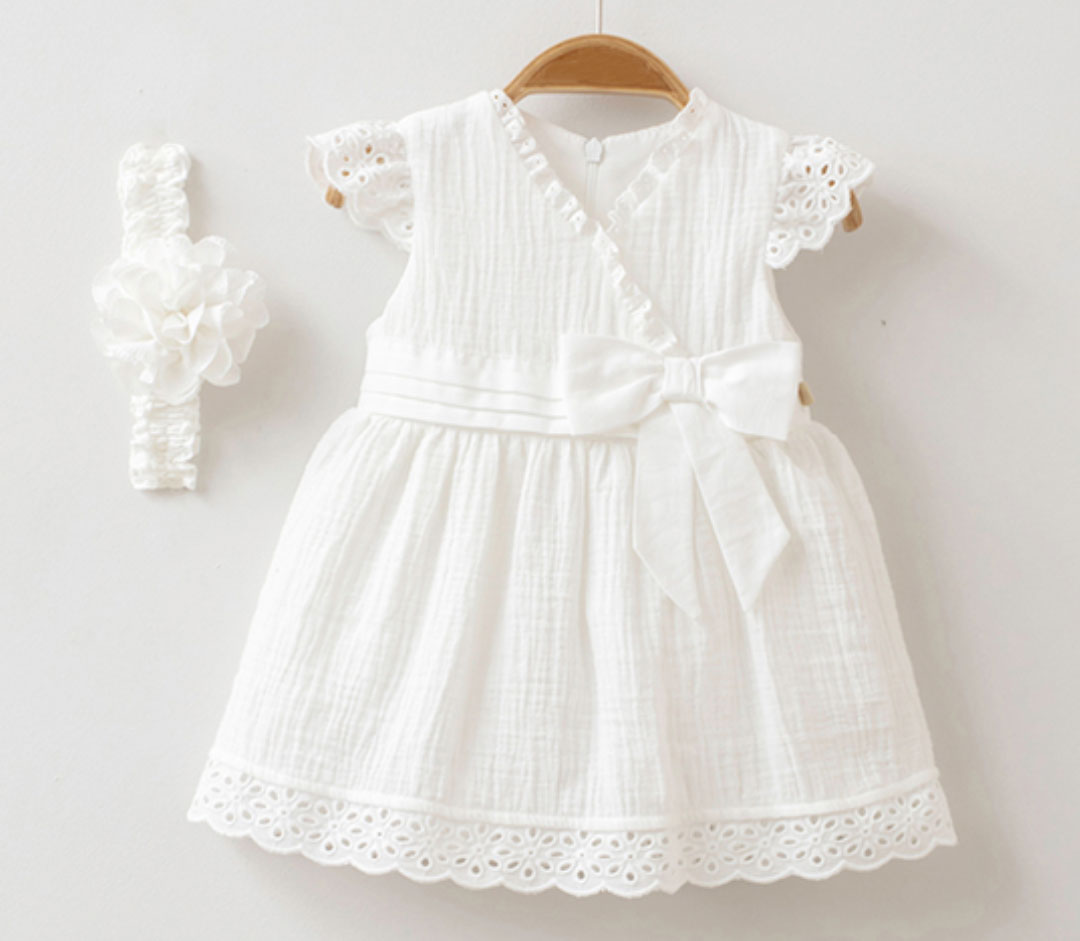 Robe mousseline bébé fille avec bandeau 100% coton - 3661