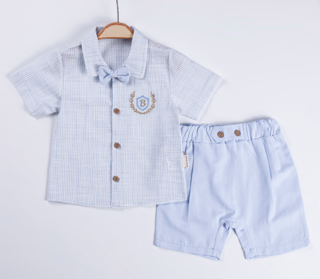 Baby boys 3pc set shirt and shorts with bow tie 100% cotton -620