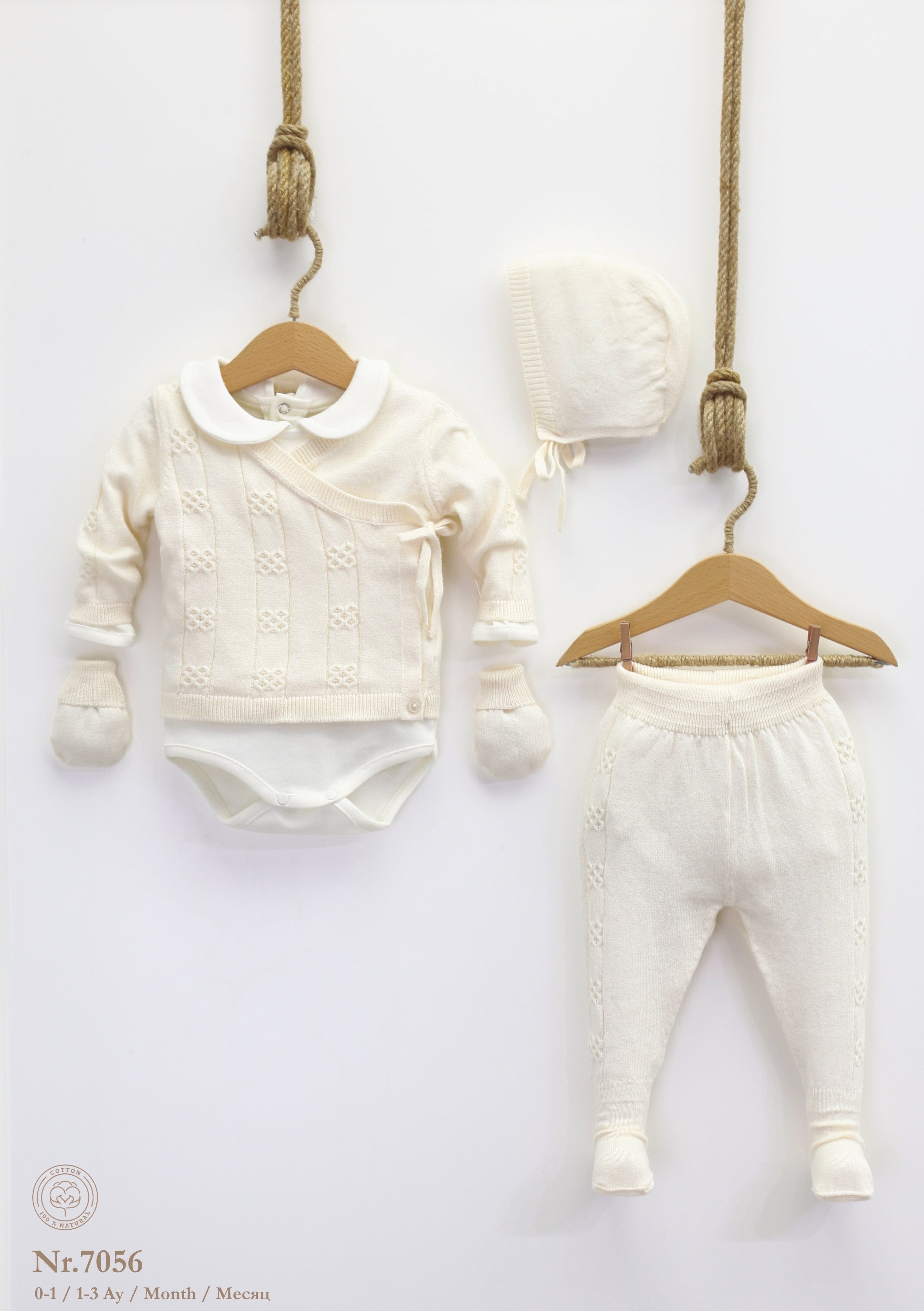 5 Piece Newborn Nipperland Set: Sweater, Trousers, Body, Cap, Mittens