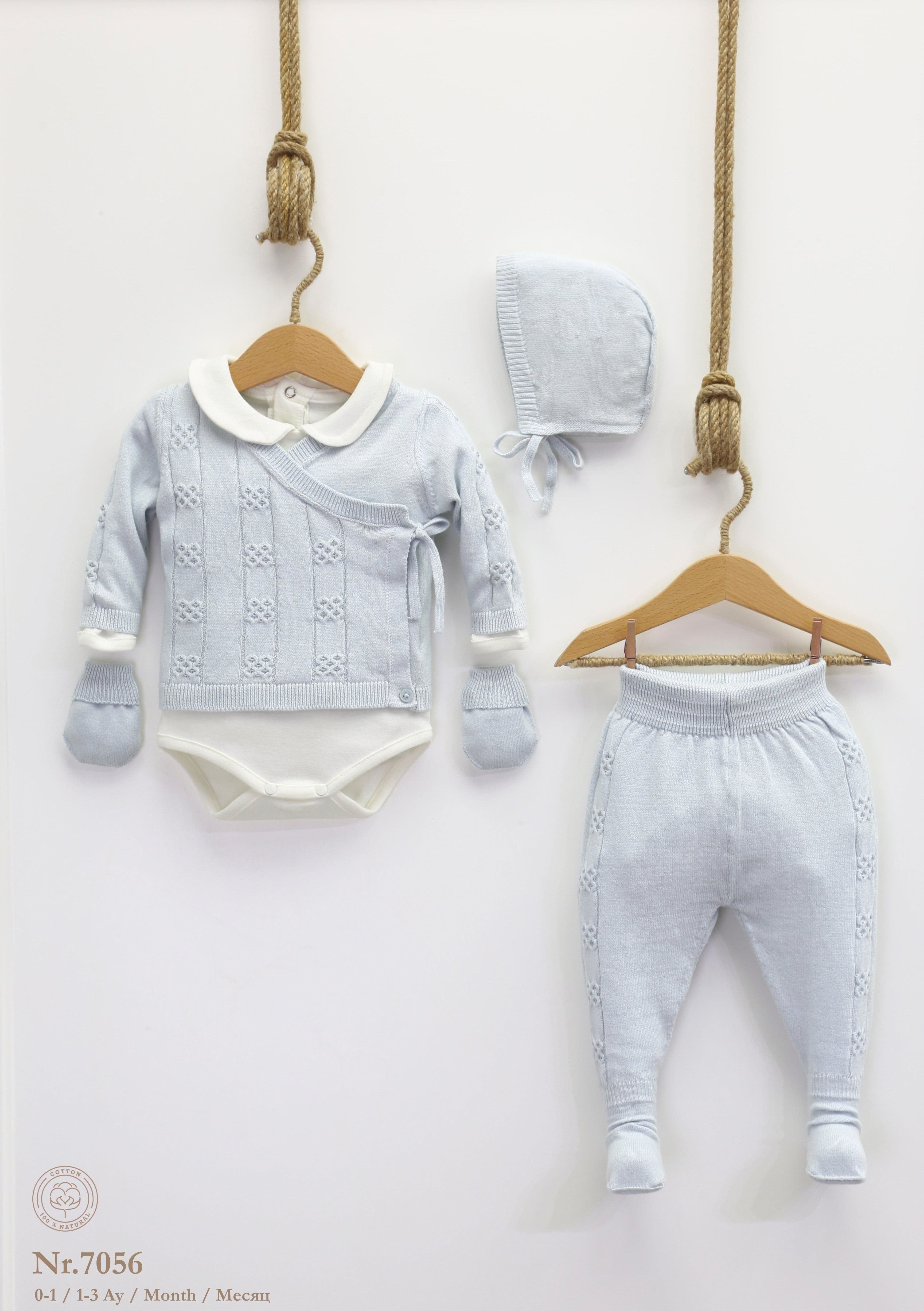 5 Piece Newborn Nipperland Set: Sweater, Trousers, Body, Cap, Mittens